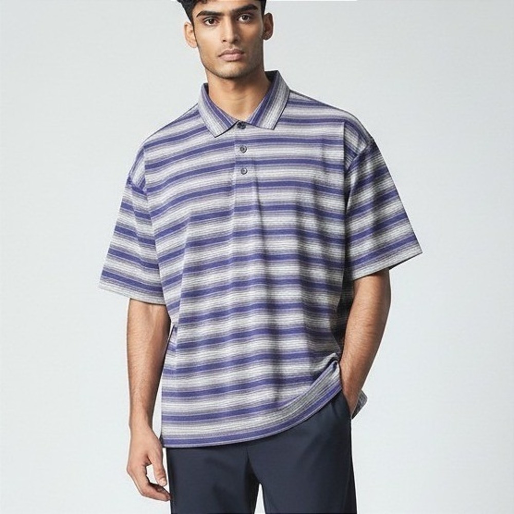 Nike Golf Mens Dri-FIT UV Striped Polo Shirt Purple Blue White Large